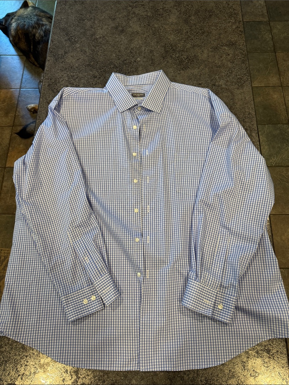 Van Heusen Light Blue and White Micro-Check Dress Shirt